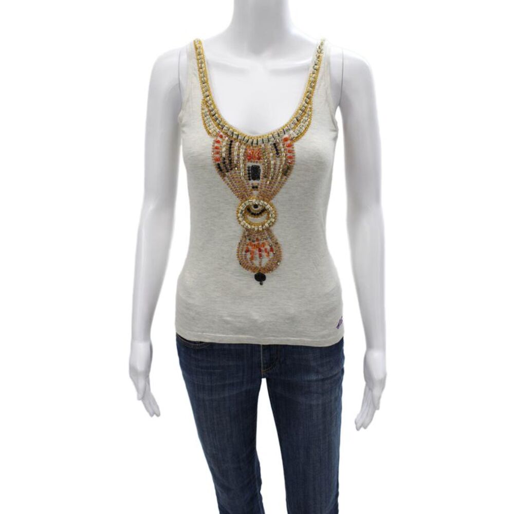 Etro Women Gray Cotton Sleeveless Scoop Neck Basic Tank Size 42